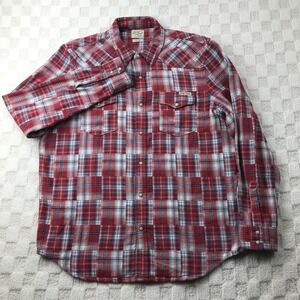 Lucky Brand Pearl Snap Shirt Men XL Red Plaid Indian Madras Double Layer Western
